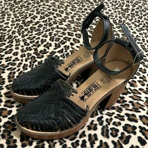Black Leather Heeled Sandals